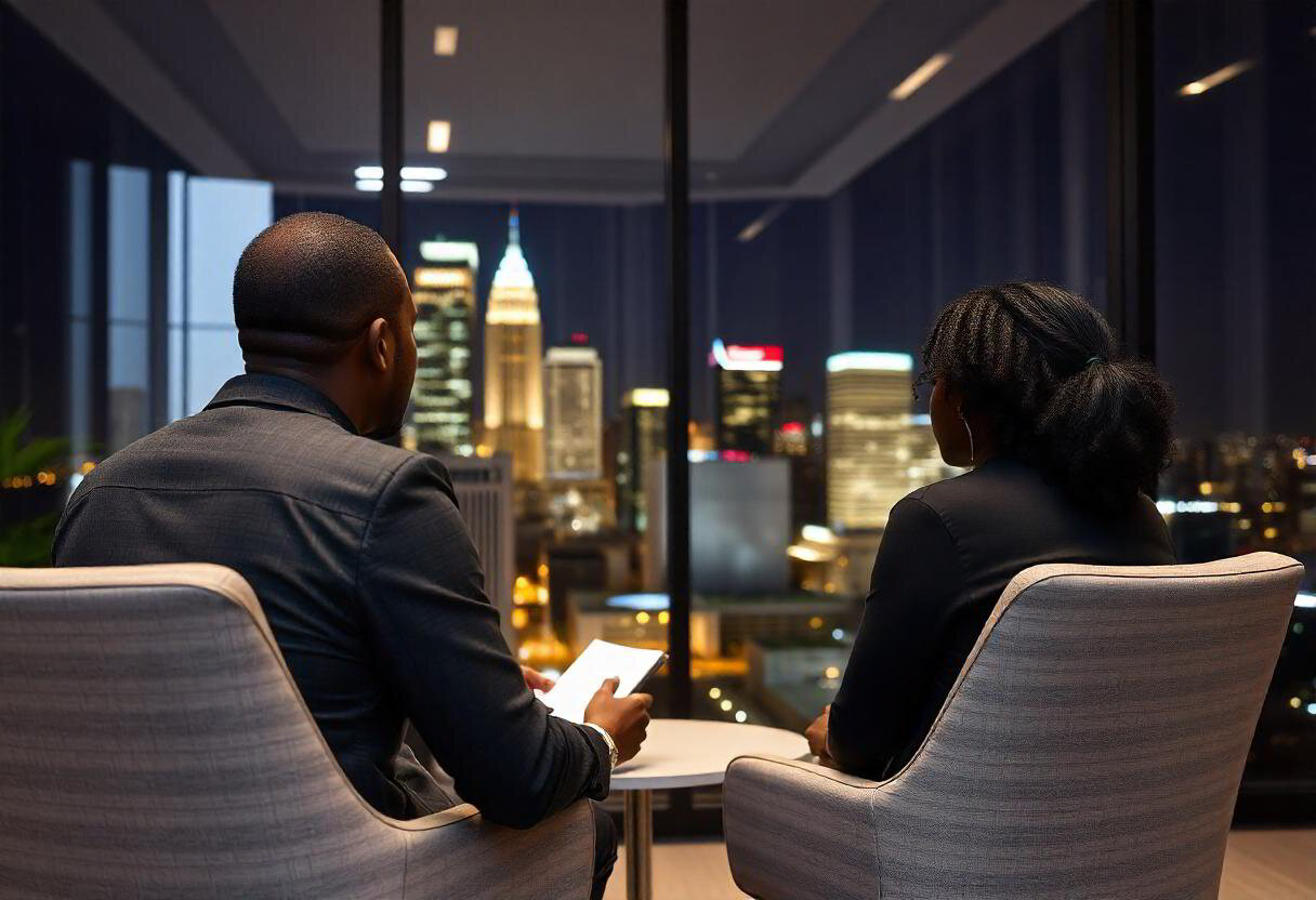 A private strategic coaching conversation overlooking Atlanta